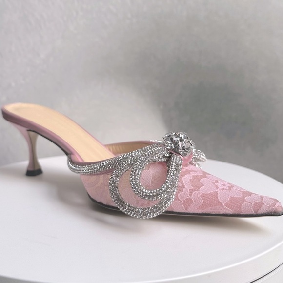 🌺MACH & MACH🌺 Double Bow Floral Lace Mules in Pink Size: 37.5 - Picture 3 of 14